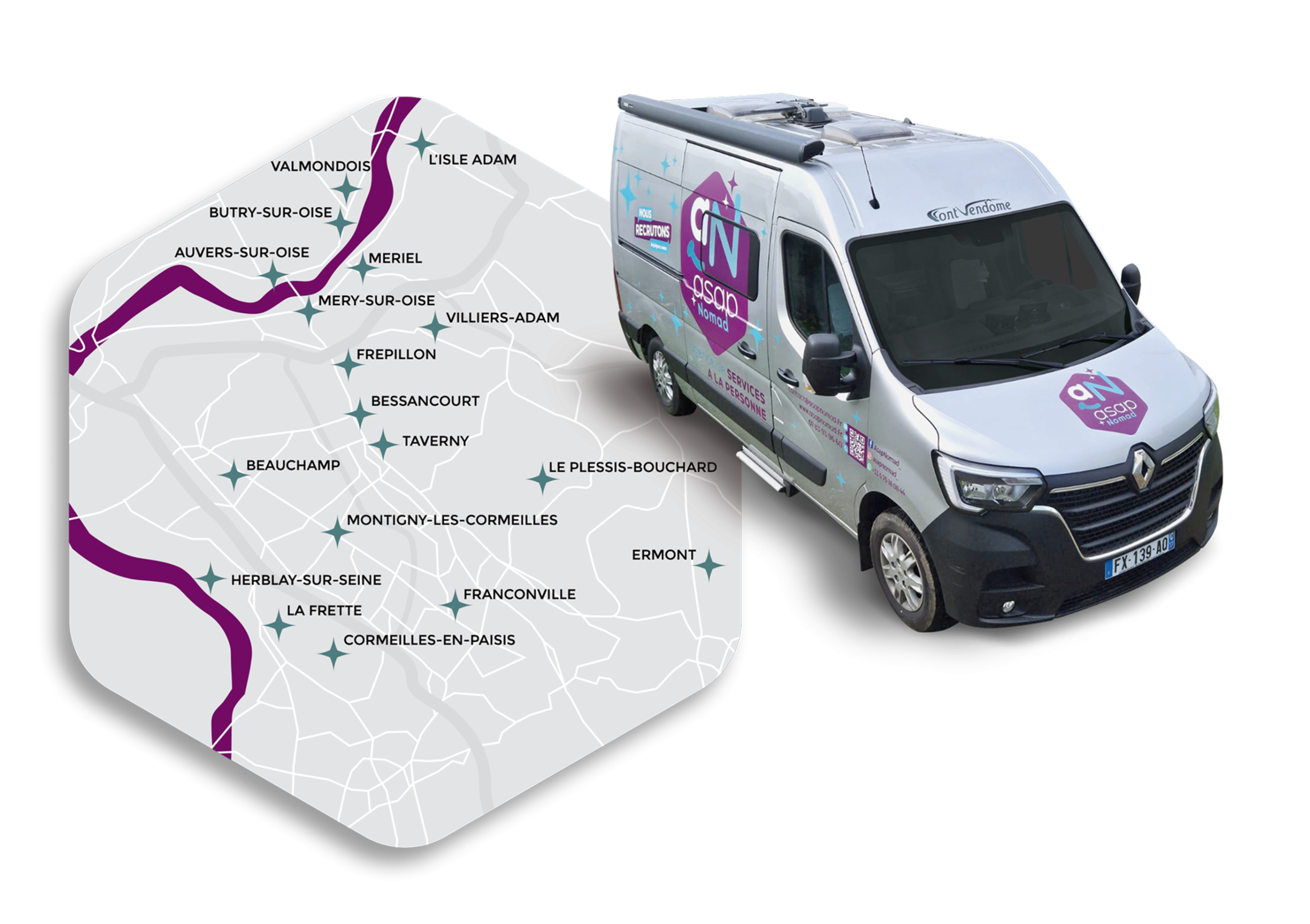Carte des secteurs d'intervention de ASAPNOMAD